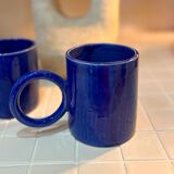 Majorelle blue ceramic mug, handmade, donut handle design.