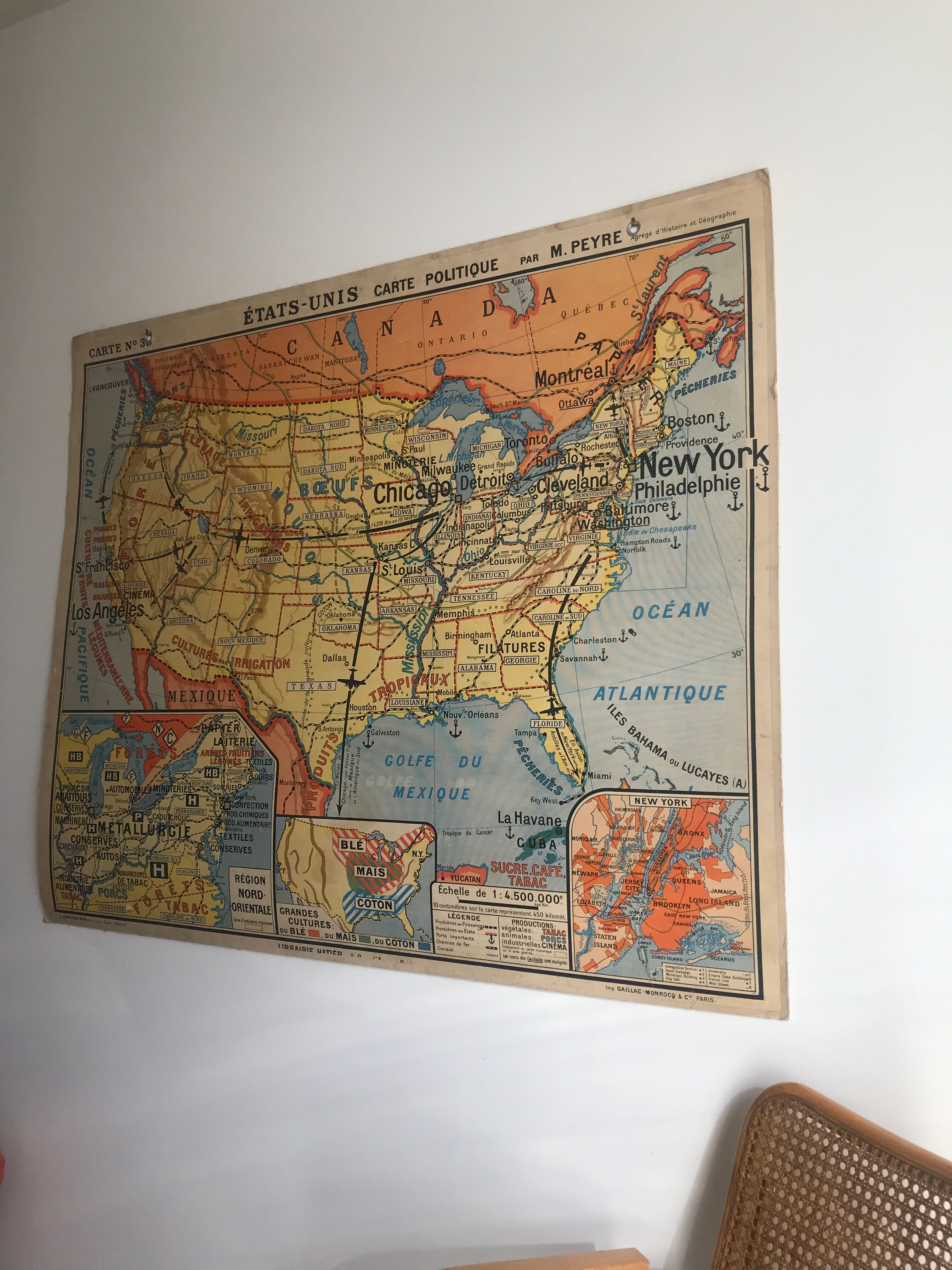 Vintage school map United States N°33 Editions Hatier by M.Peyre
