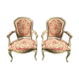 Pair of Louis XV period lacquered cabriolet armchairs, 18th century
