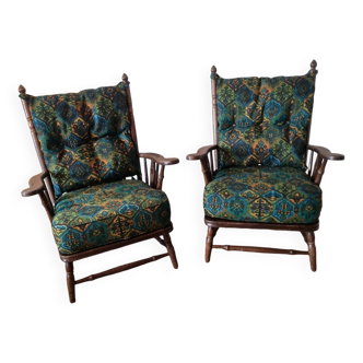 Pair of 1950s Brutalist Oak Armchairs