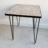 Vintage square side table with a mosaic ceramic top and hairpin legs