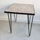 Vintage square side table with a mosaic ceramic top and hairpin legs