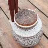 Pickle pot with pliers, varnished leaf pattern, 60's years