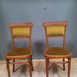 Pair of armchair and chair in curved wood