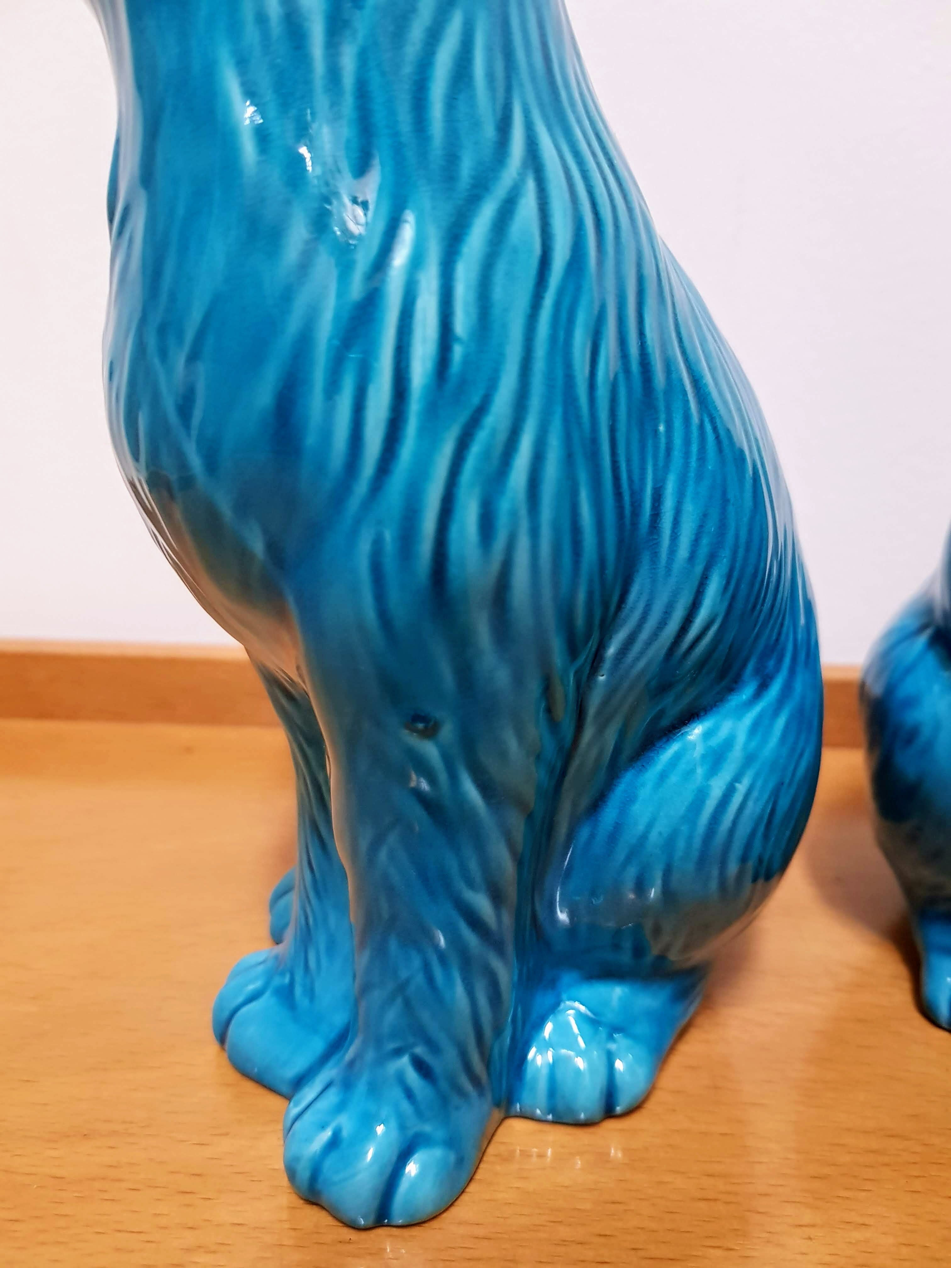 Vintage Pair of Ceramic Blue Cats Bookends