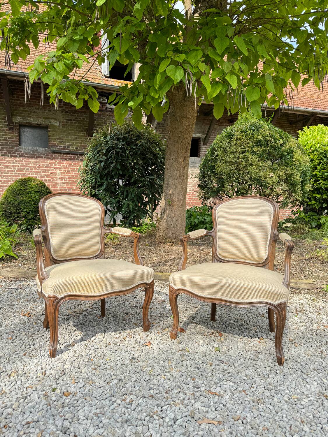 Pair of louis xv style natural wood armchairs xix eme century
