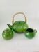 Green earthenware tea set with cabbage pattern, vintage 1970s.