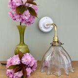 Elbow wall lamp with vintage holophane glass shade