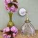Elbow wall lamp with vintage holophane glass shade