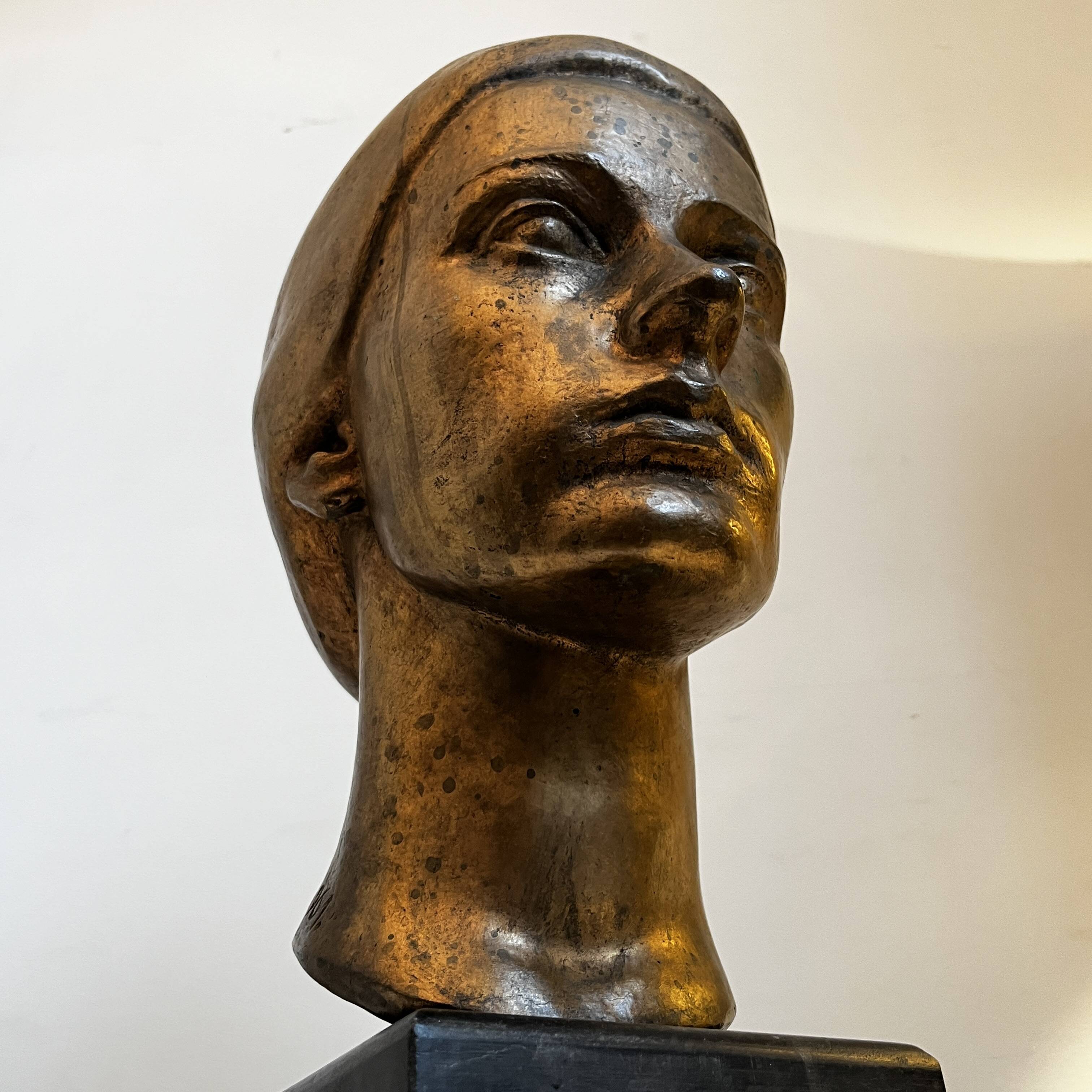 Sculpture portrait / bust, 'woman's face', robert delnest, bronze 1961