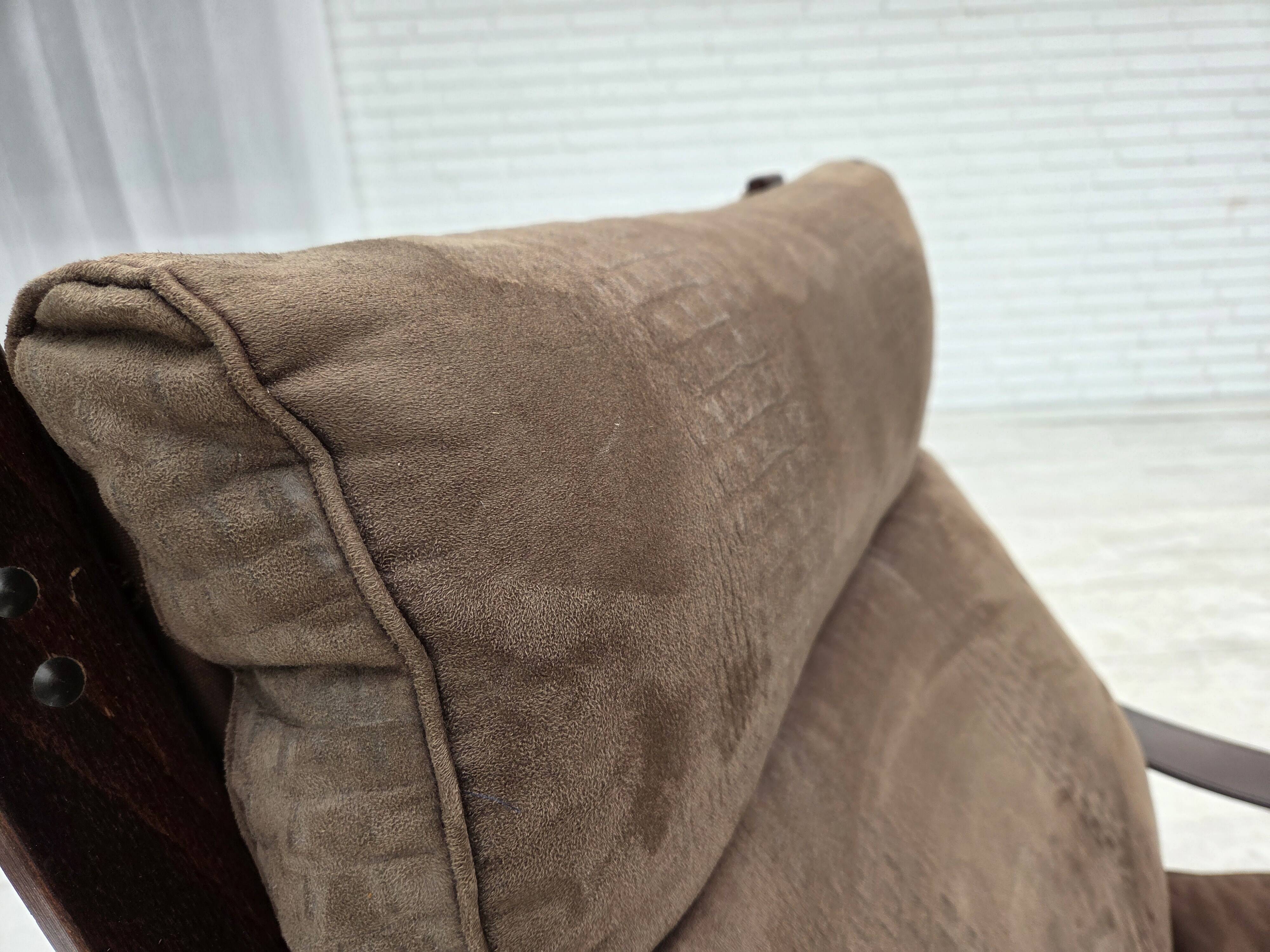 1970s, Scandinavian lounge chair, nubuck leather, canvas, beech wood.