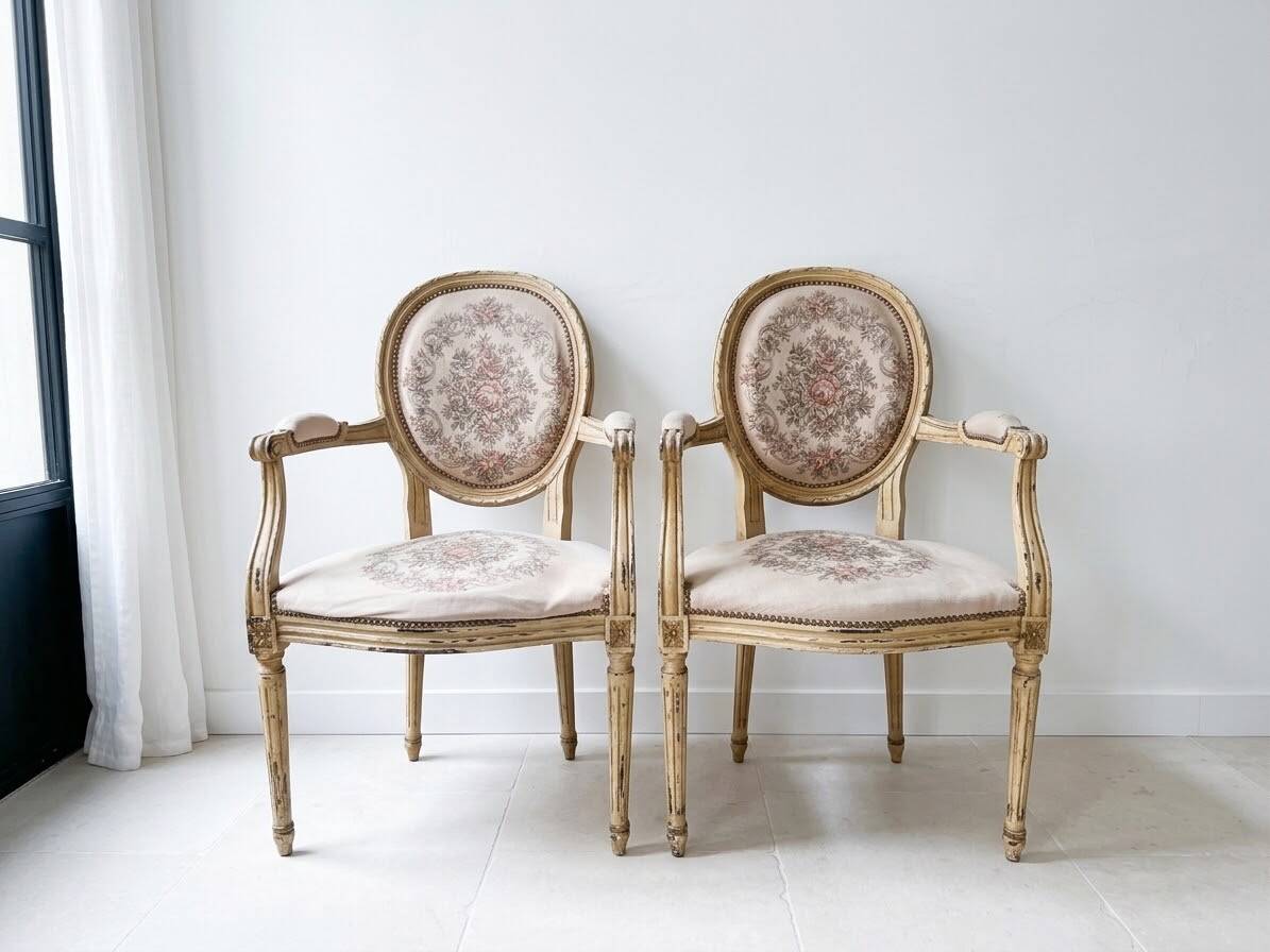Beige Louis XVI armchairs in fabric