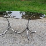 Dining table from the 70s top smoked glass base chrome