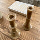 Set 2 old onyx candlesticks