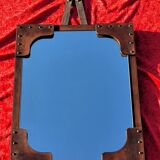 Leather-covered wall mirror attributed to Jacques Adnet 1950