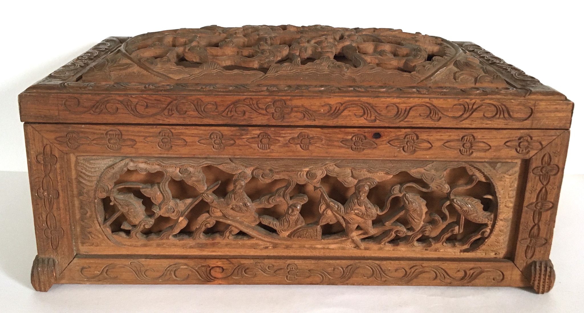 Carved wooden box Indochina late 19th early 20th popular art