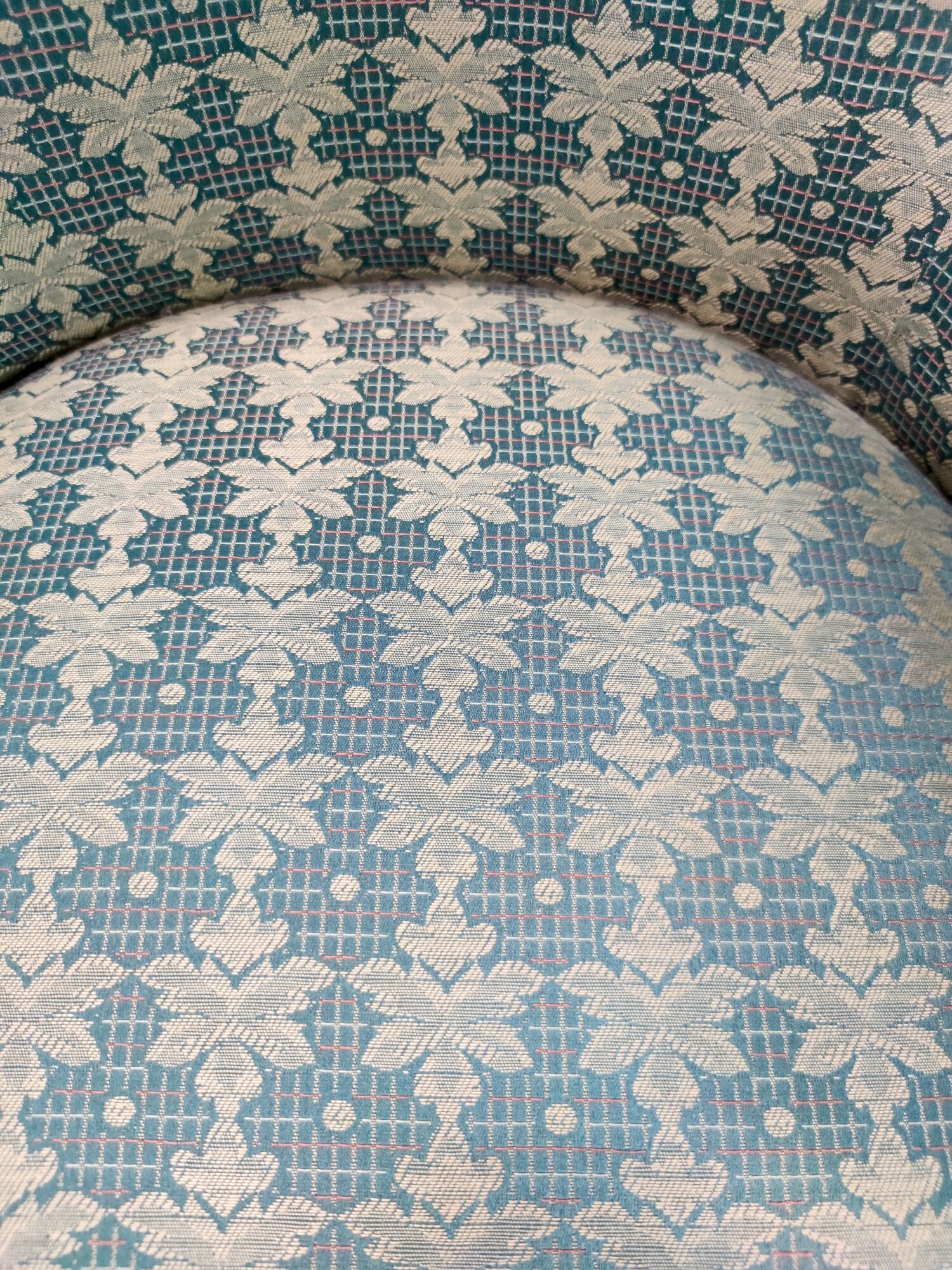 Green fabric and beech armchairs, italy