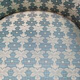 Green fabric and beech armchairs, italy