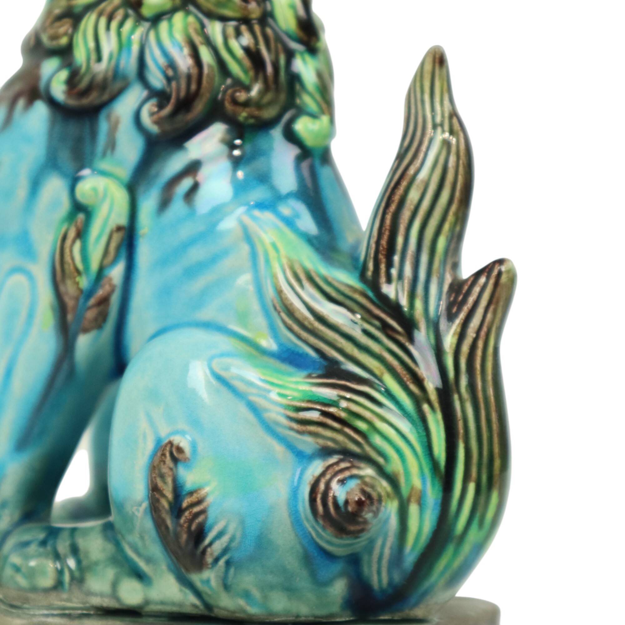 Vintage Chinese Komainu Guardian Lion Foo Dog Blue 19cm
