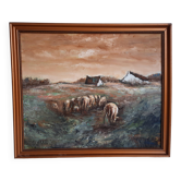 Oil painting on wood - A. Delahaye - Rural countryside scene - Hand signed and on the back - 1930