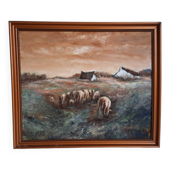 Oil painting on wood - A. Delahaye - Rural countryside scene - Hand signed and on the back - 1930