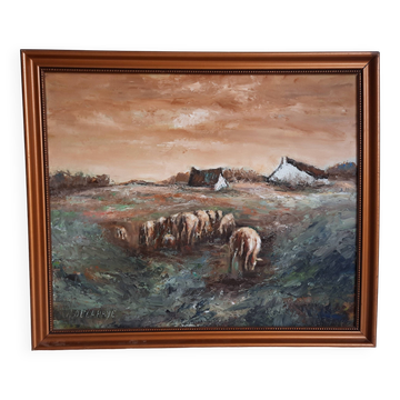 Oil painting on wood - A. Delahaye - Rural countryside scene - Hand signed and on the back - 1930