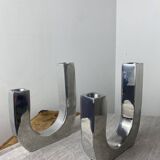 Designer candle holders in brushed aluminum