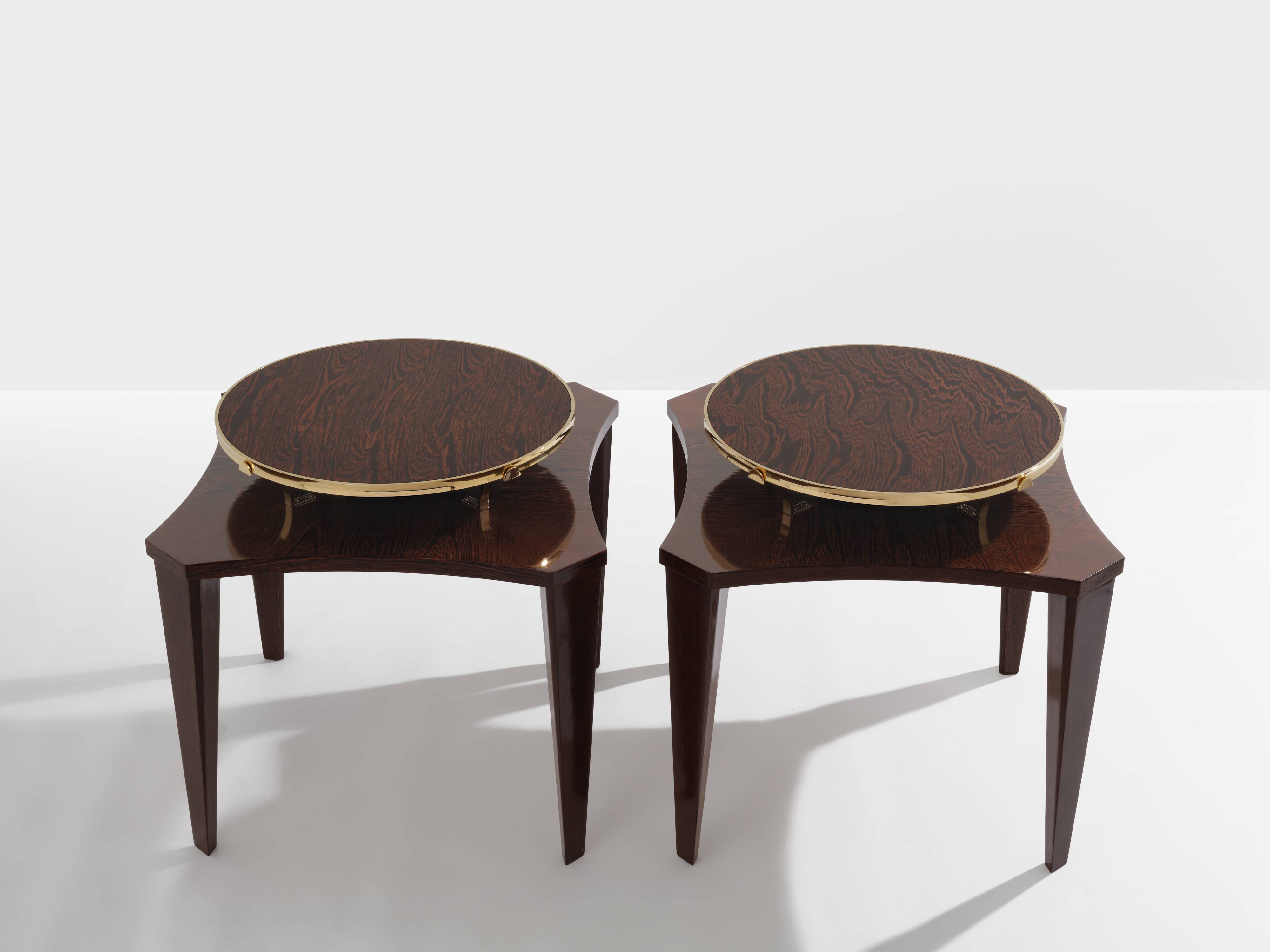 Alberto Pinto paire de tables d’appoint wengé et laiton 1990