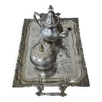 50's tea service Morocco hallmarked in Arabic artisanal silver metal