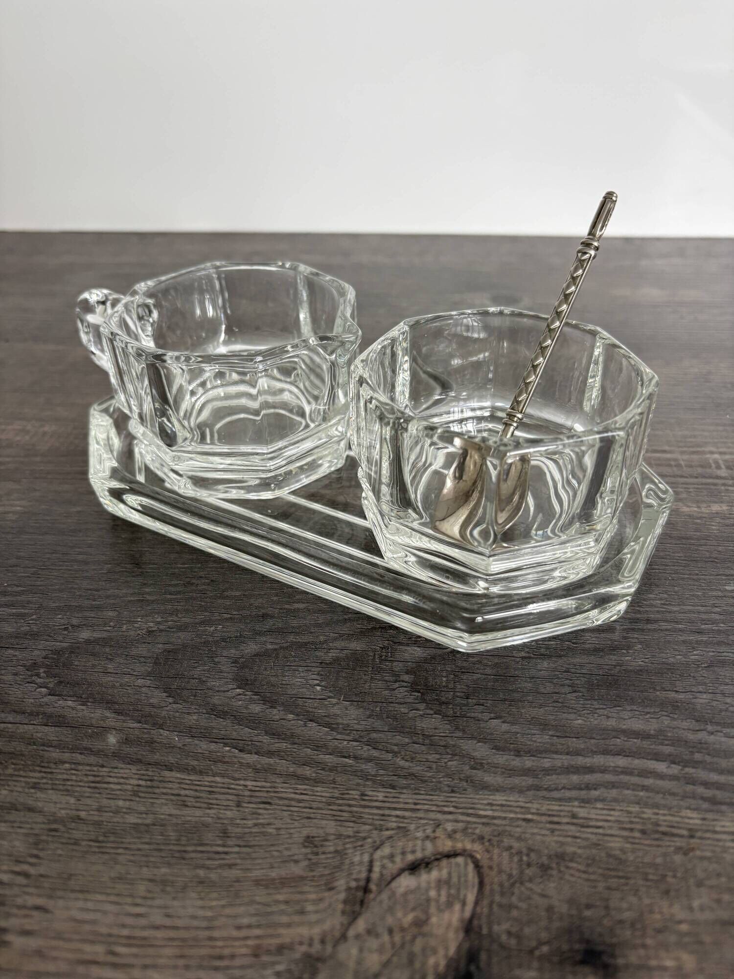 Art Deco Condiment Set in Moulded Crystal