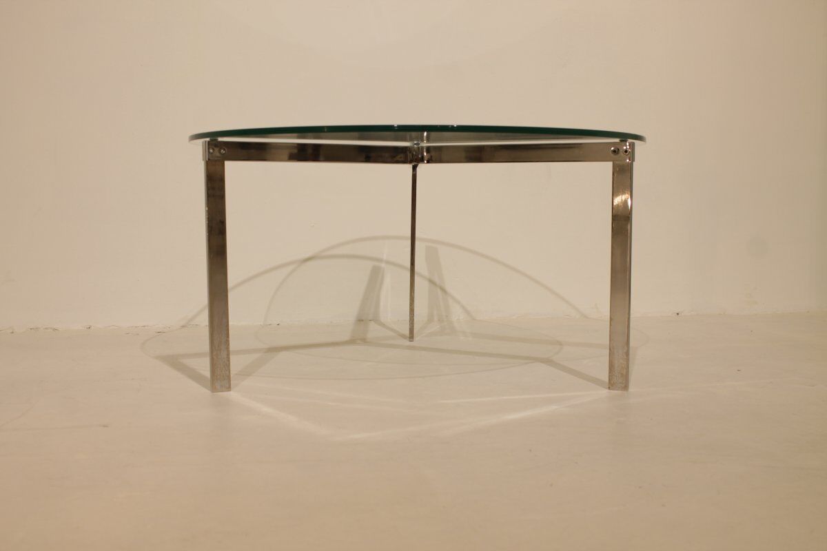 Table basse en verre et acier nickelé - Années 50/60