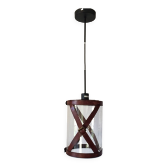 Suspension en verre et cuir