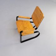 60s Unique metal cantilever framed lounge chair with pine seat