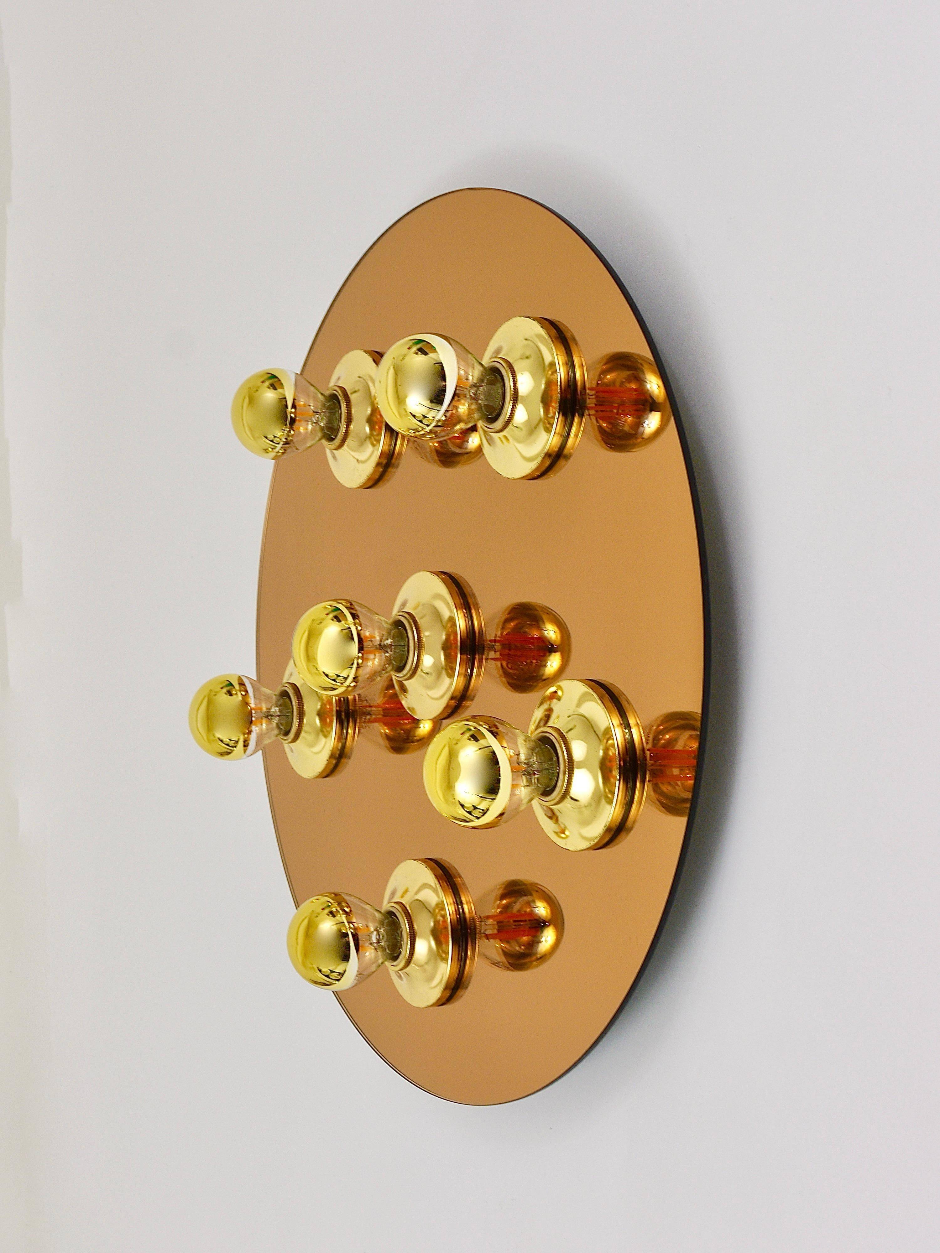 Fontana Arte Style Mirror in Gilded Bronze Glass Ceiling Light or Wall Sconce, Italy, 1970s