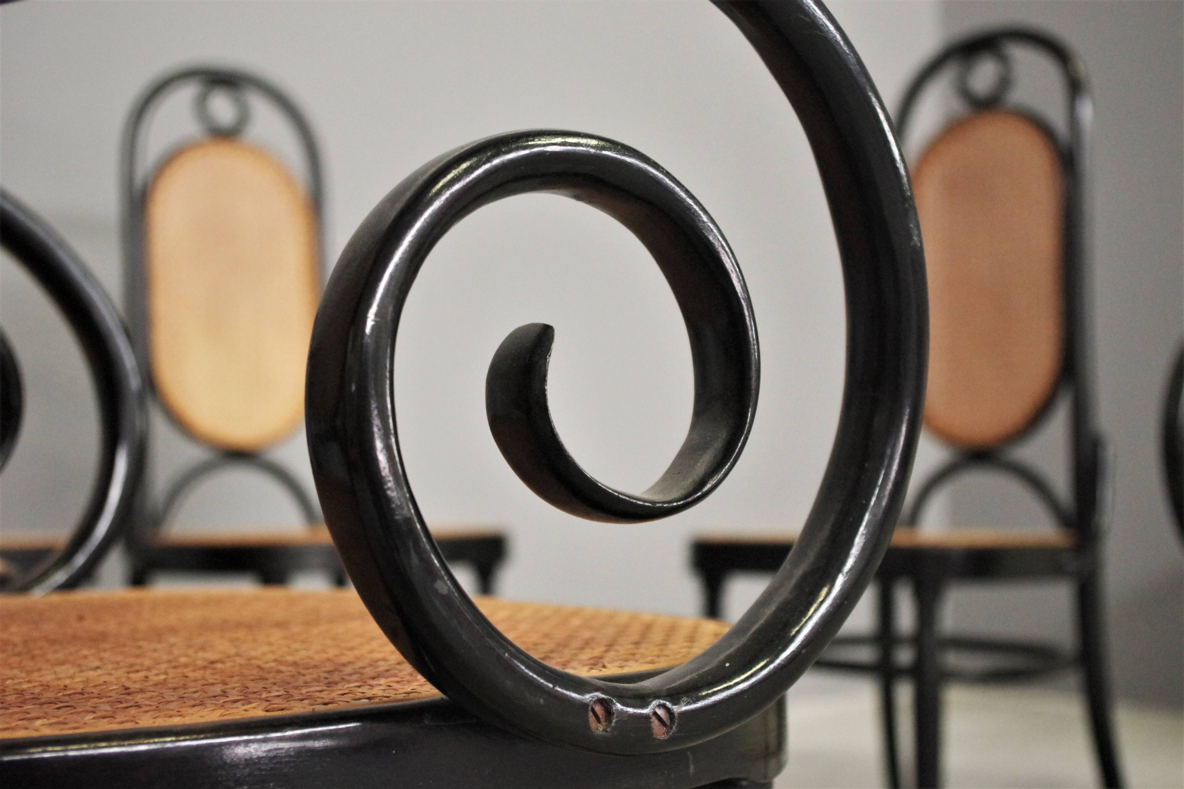 Chairs in curved beech and vienna straw, 1980s, set of 4