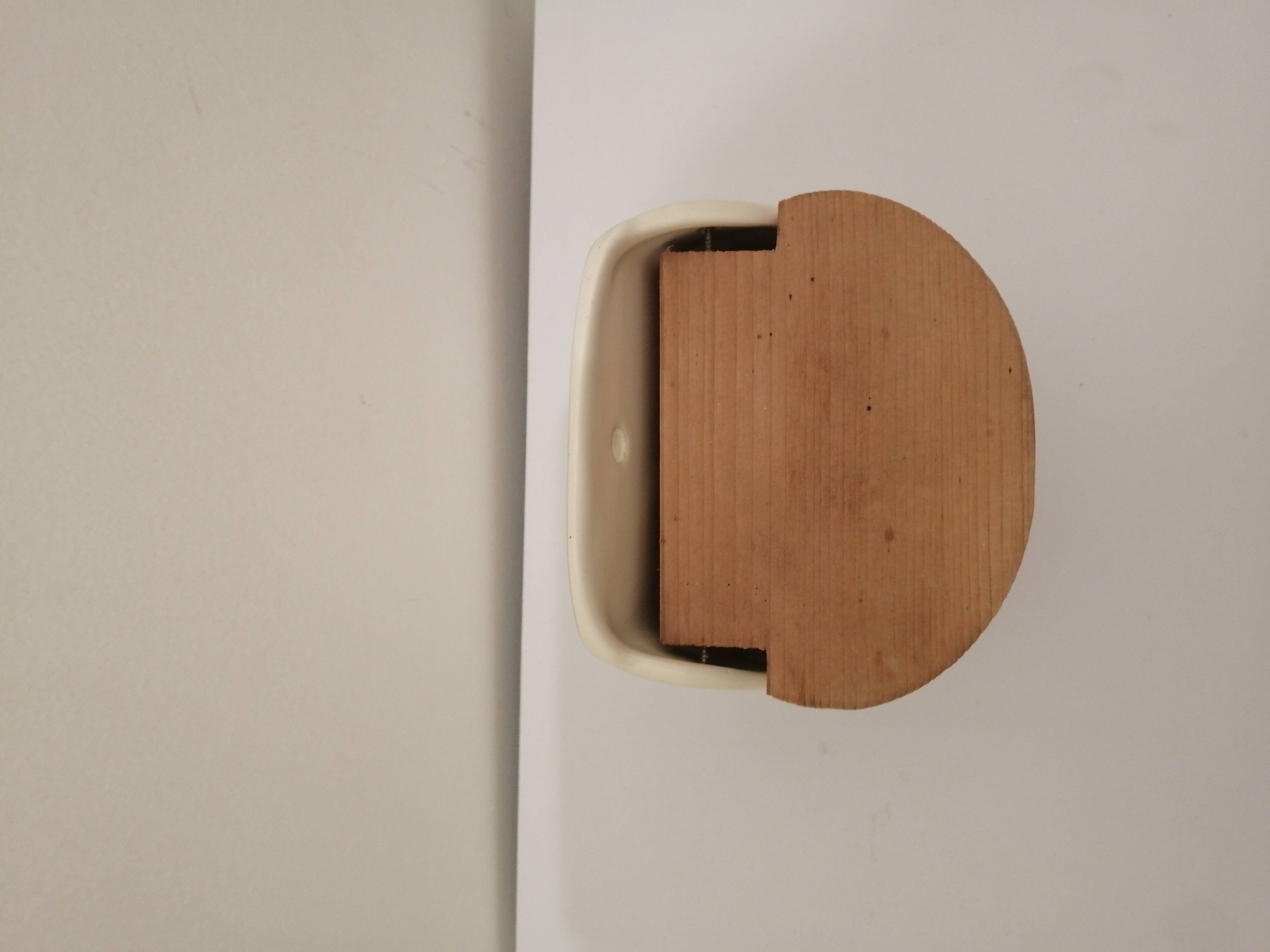 Vintage ceramic and wood salt box