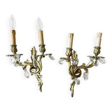 Pair of wall sconces with pendants – Louis XV / Rococo style – Metal