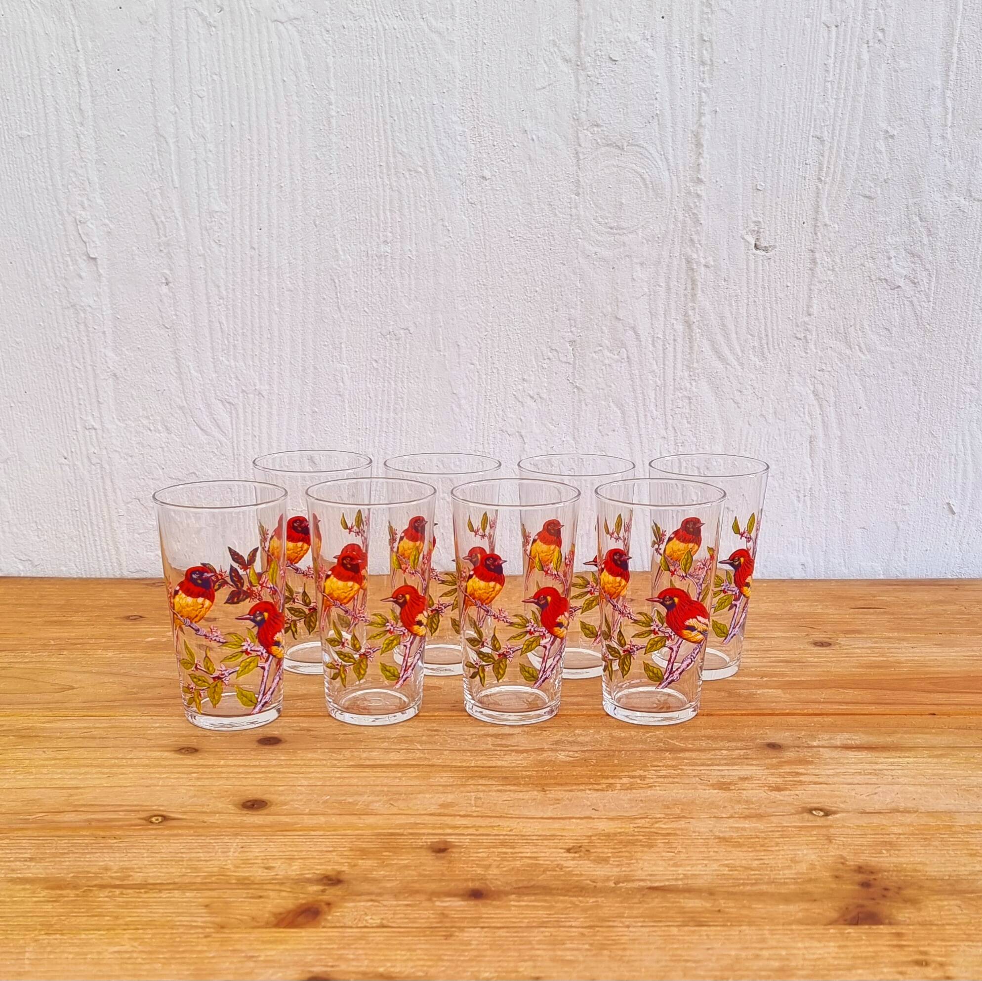 Set of 8 vintage bird pattern orangeade glasses