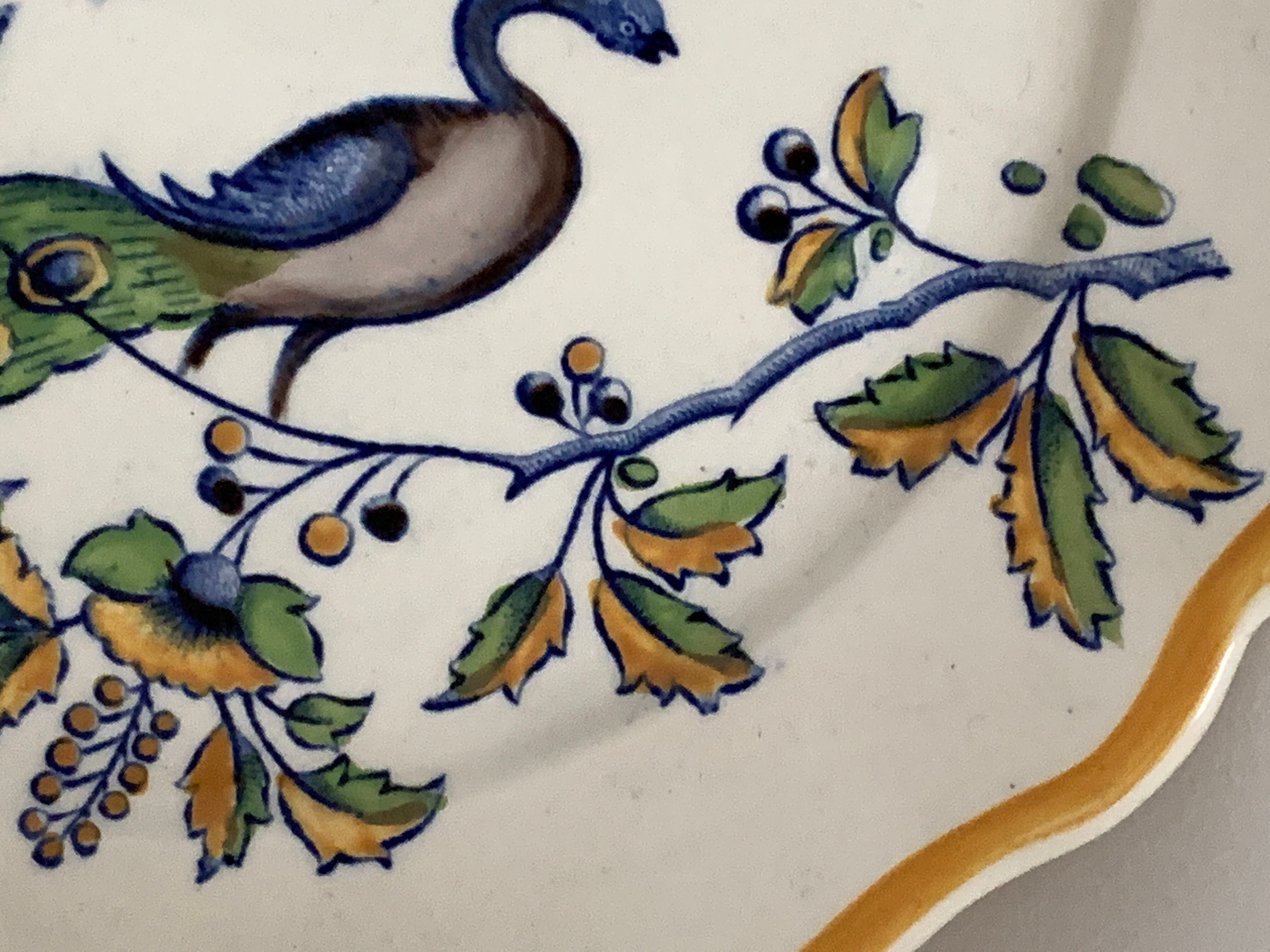 12 art nouveau flat plates from Boch La Louvière, peacock model