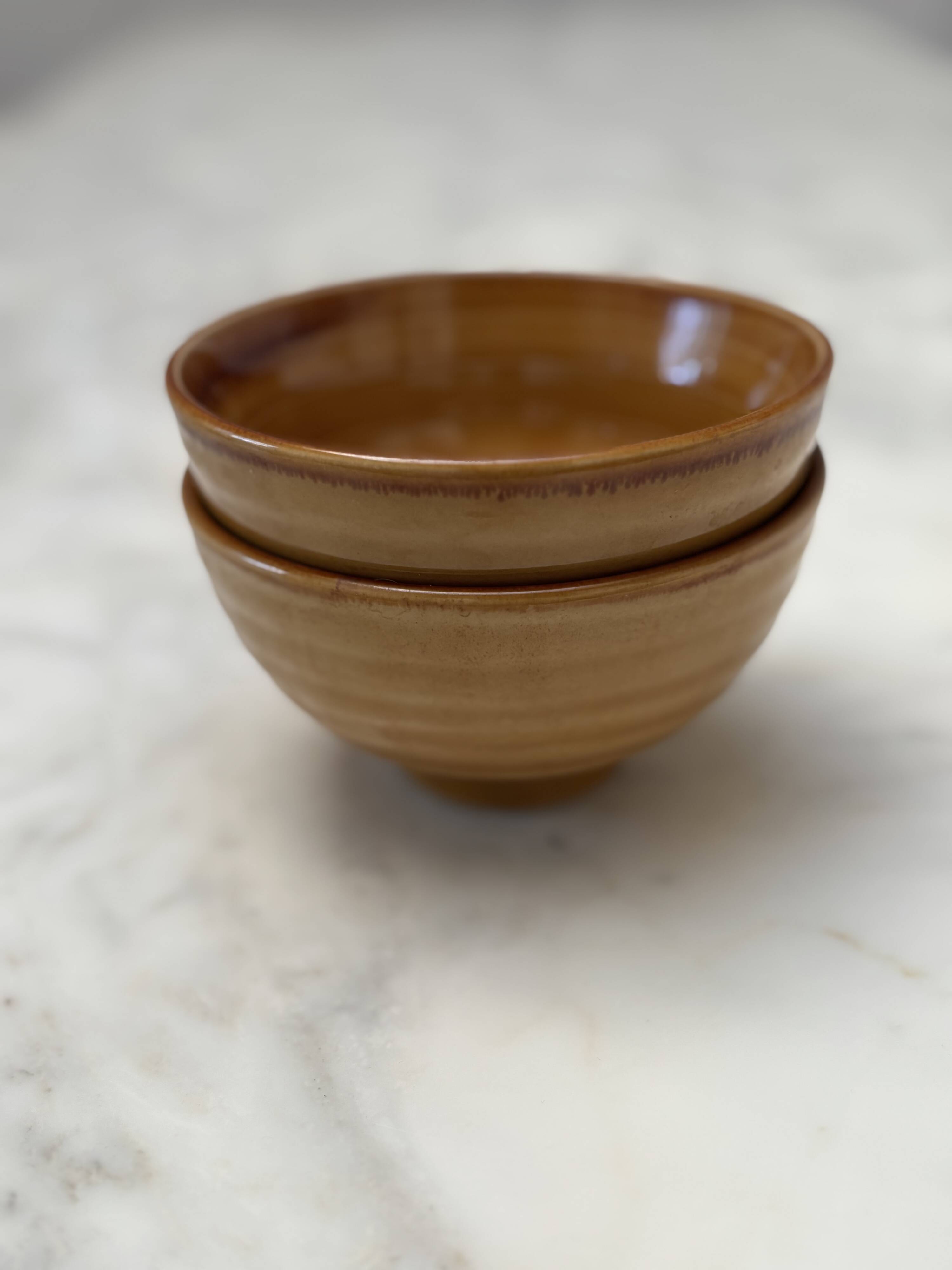 set of 2 small glazed stoneware bowls