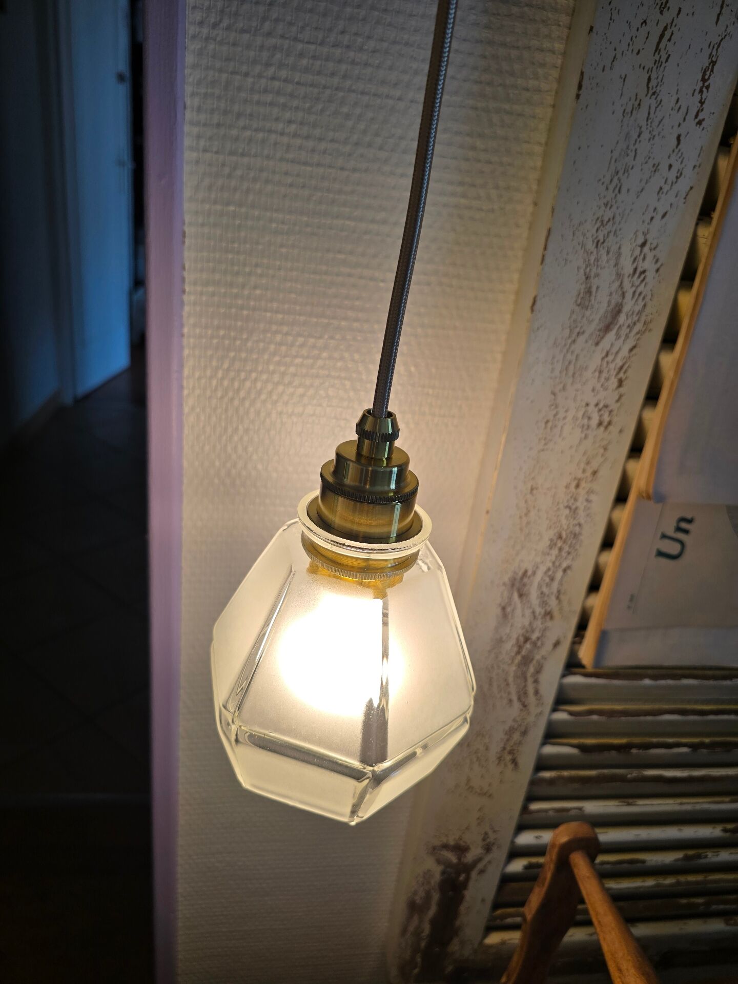 Frosted glass hexagonal suspension globe Art Deco