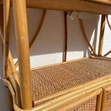 Vintage wall shelf in rattan and caning — 70s bohemian spirit