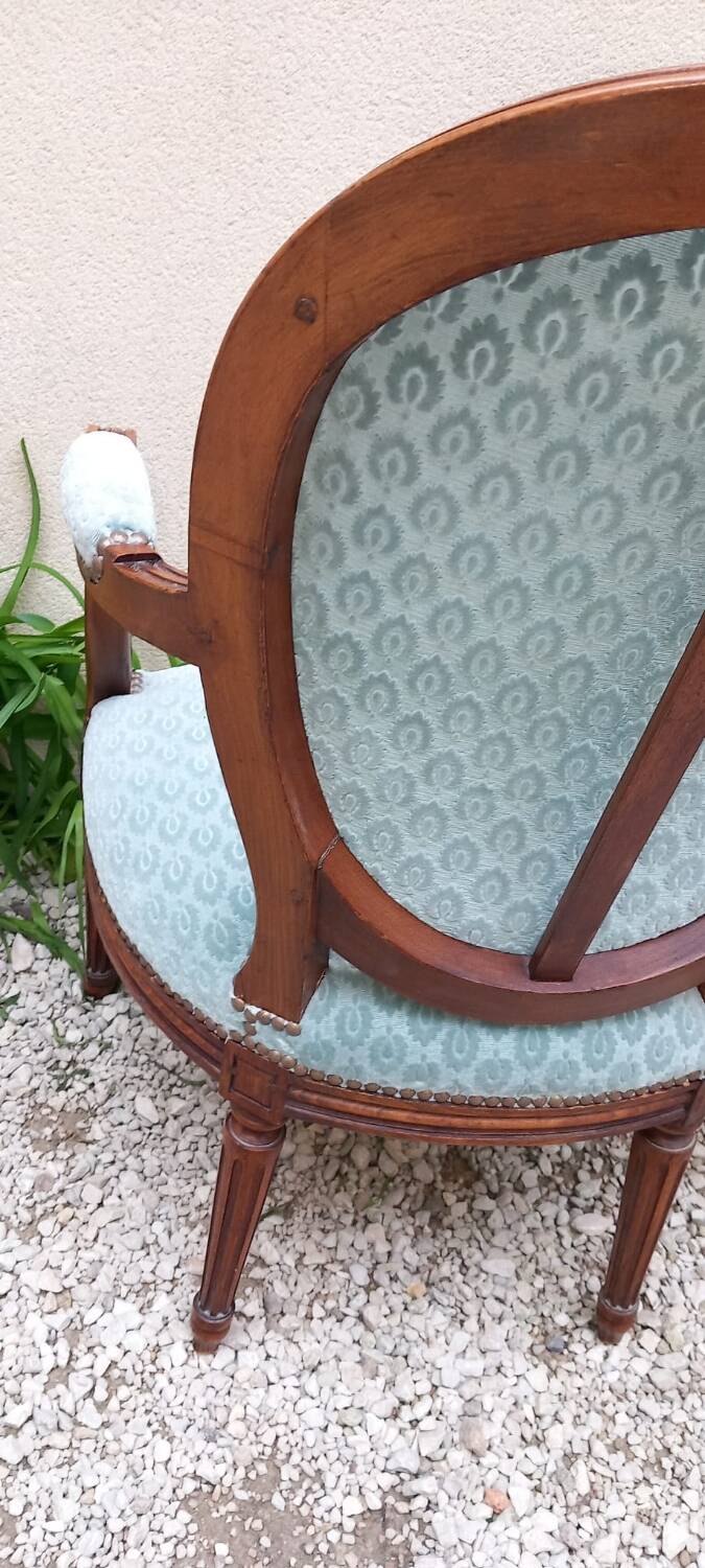 Pair of Louis XVI style medallion armchairs