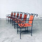 Wrought Iron and Leather Swirl Dining Chairs, Spain, 1960s, Set of 6