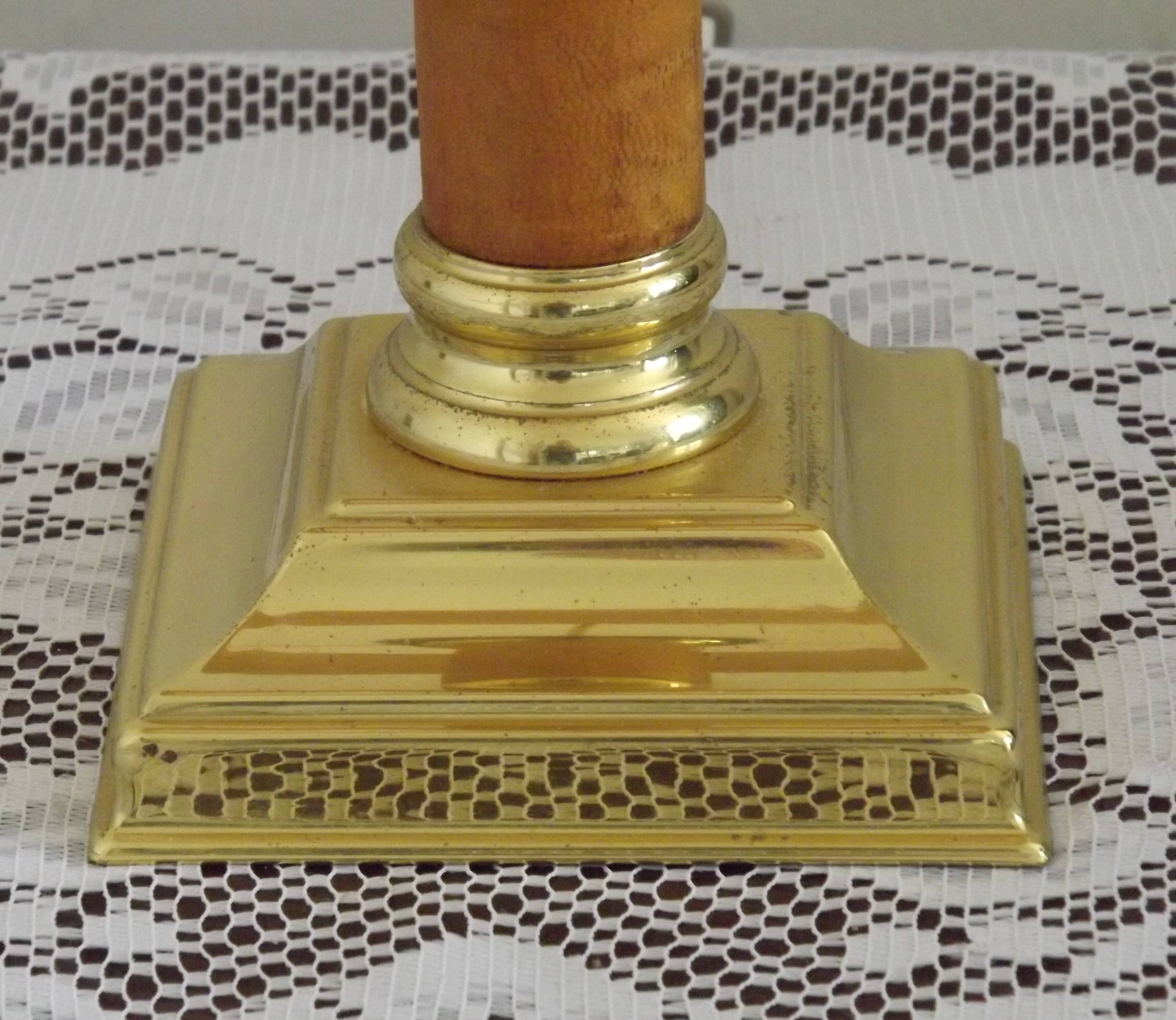 Tall French Mid Century Table Lamp Square Base With Beige and Gold Shade