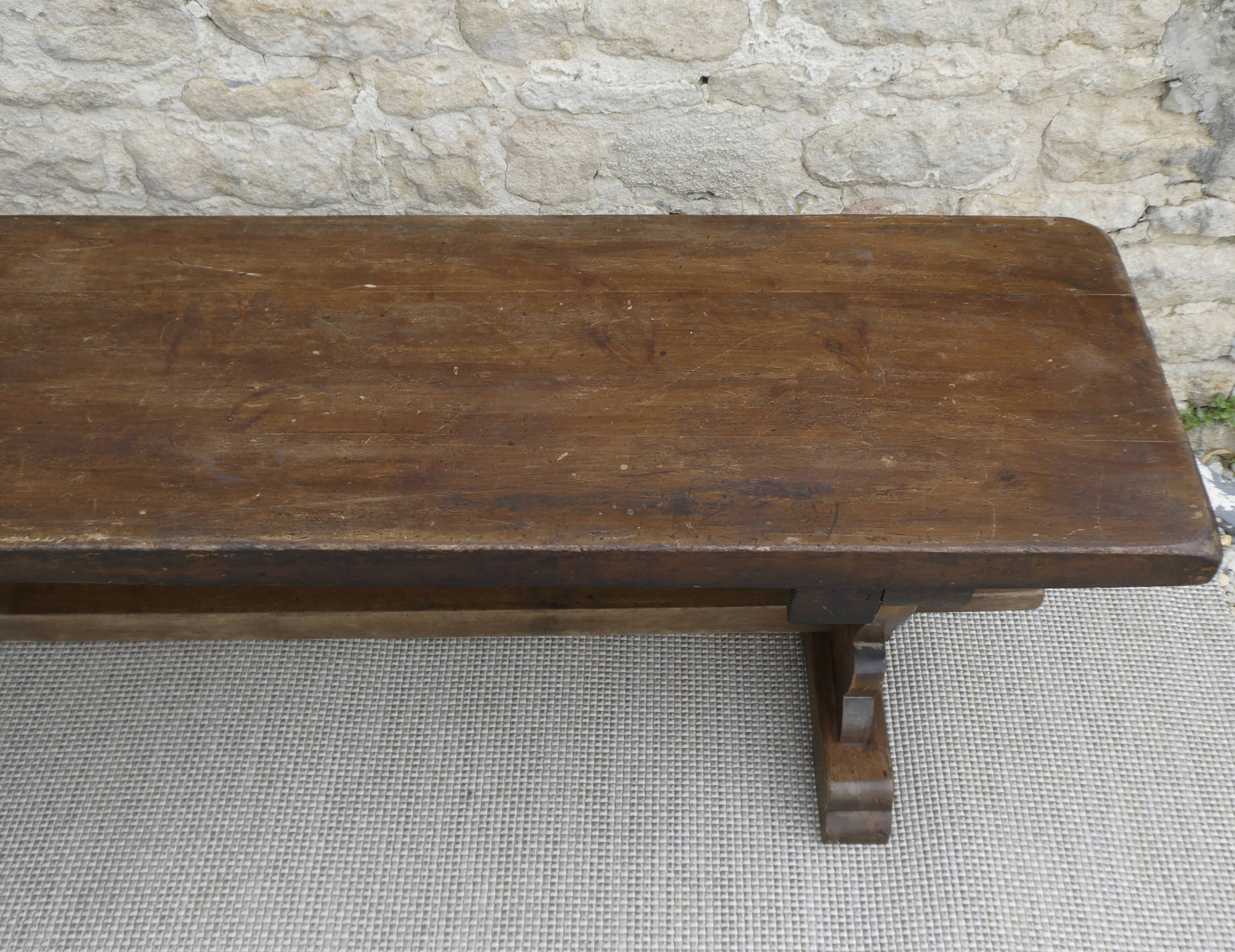 Ancient solid wooden monastery bench, 180 cm length