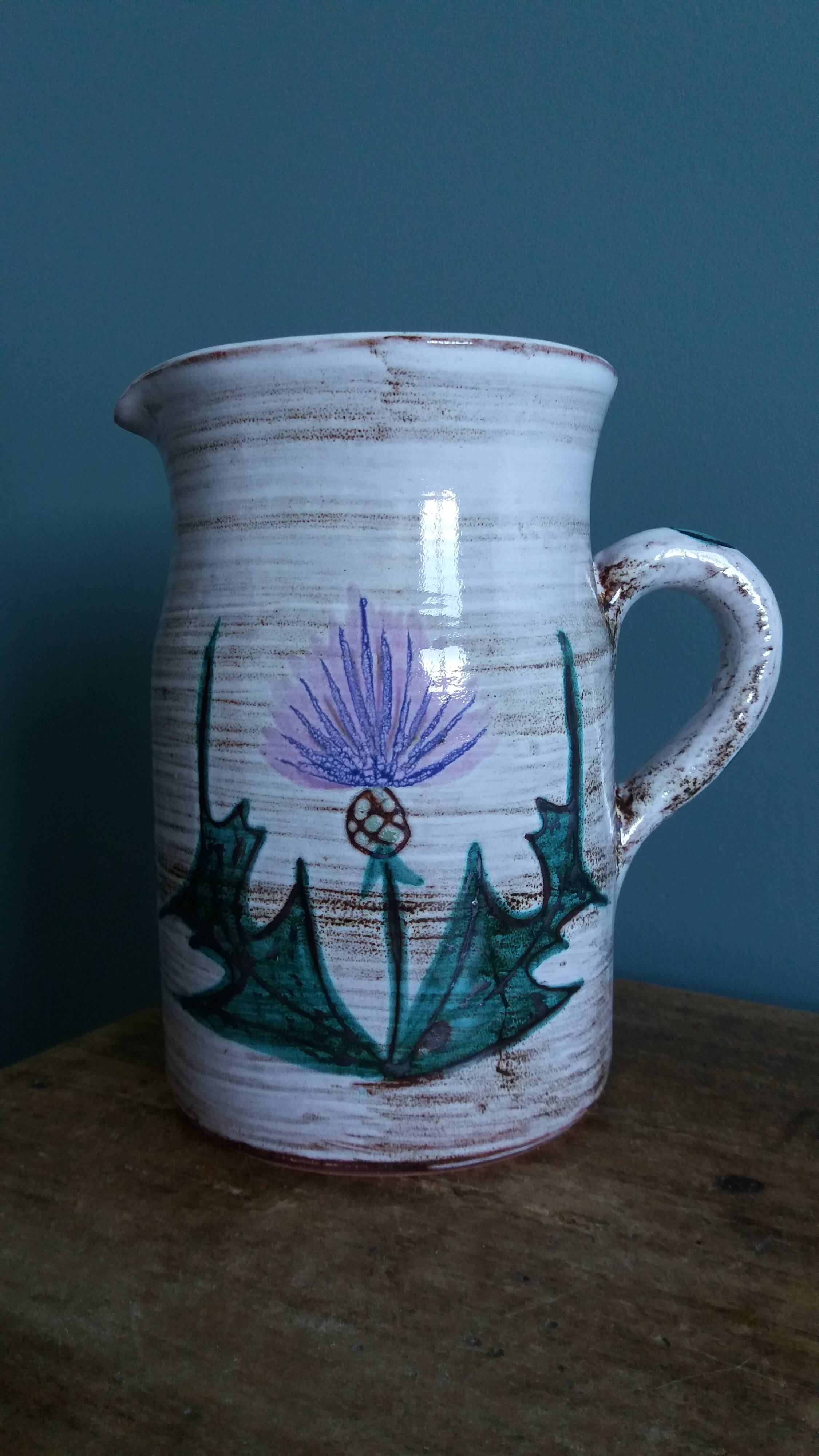 Decorative pitcher with thistle by Etienne Daniel, Vallauris