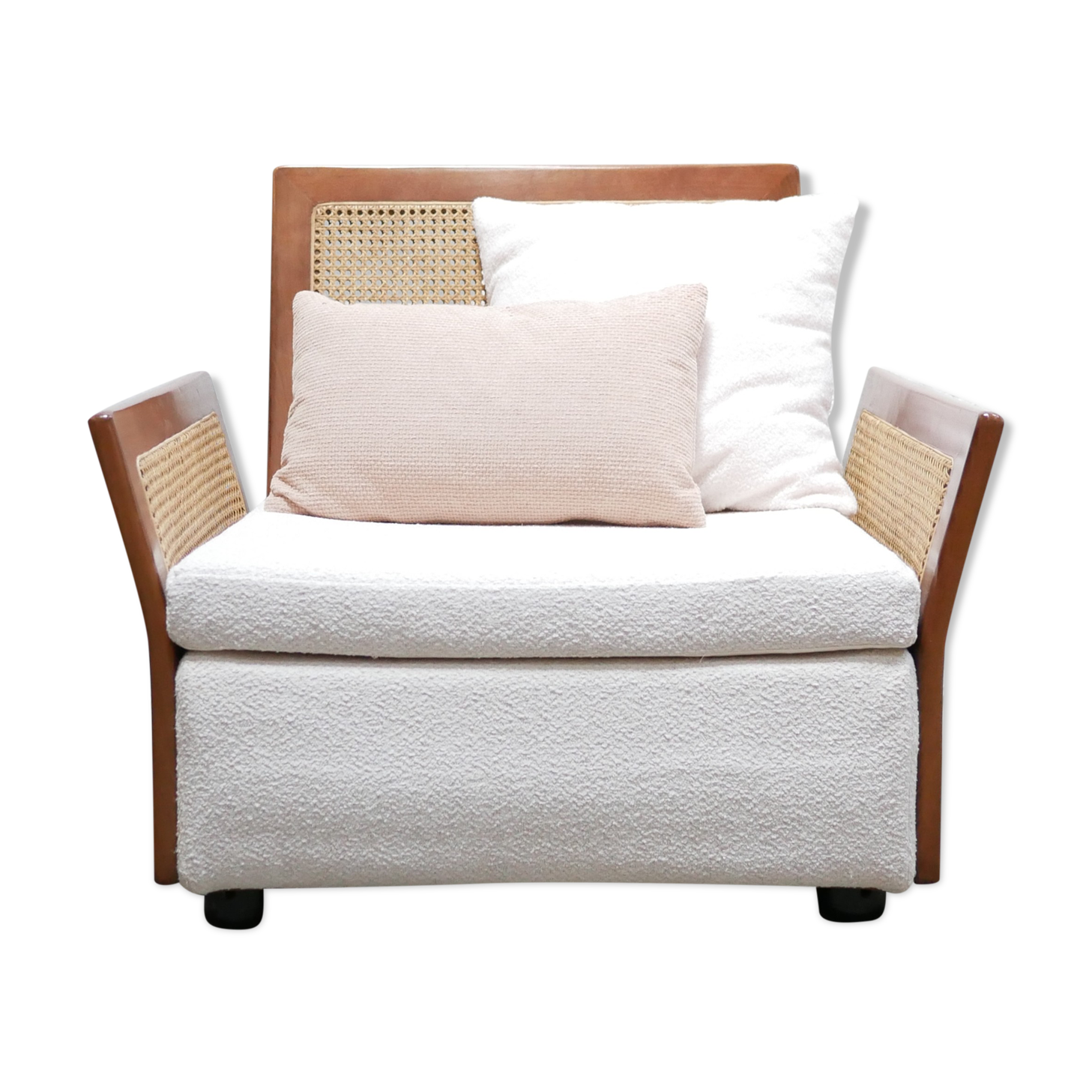 Fauteuil vintage en bois et cannage