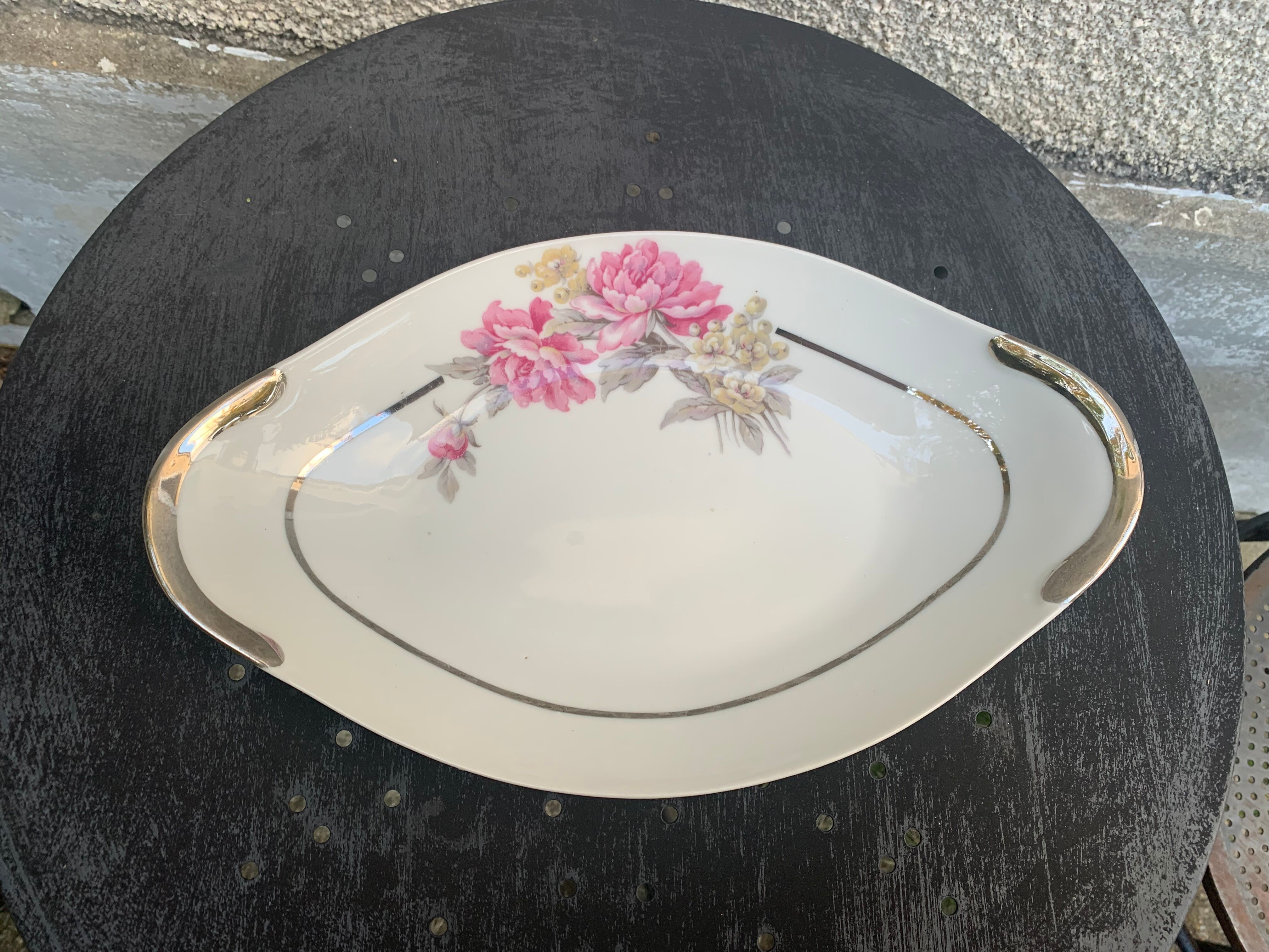 Porcelain serving dish pattern art deco peonies