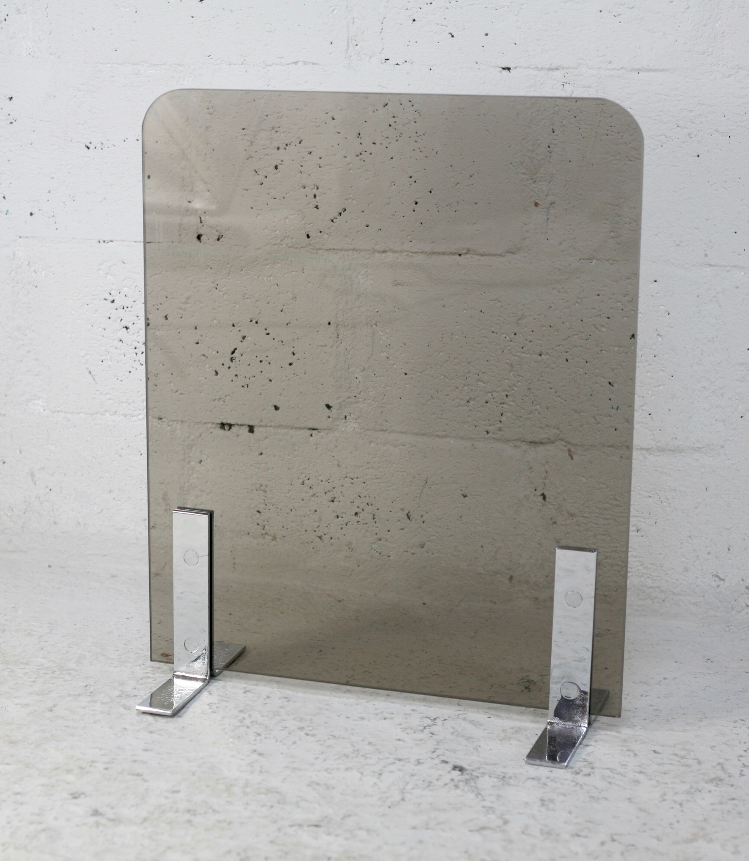 Pare-feu saint-gobain, acier chromé et verre fumé, france, circa 1970